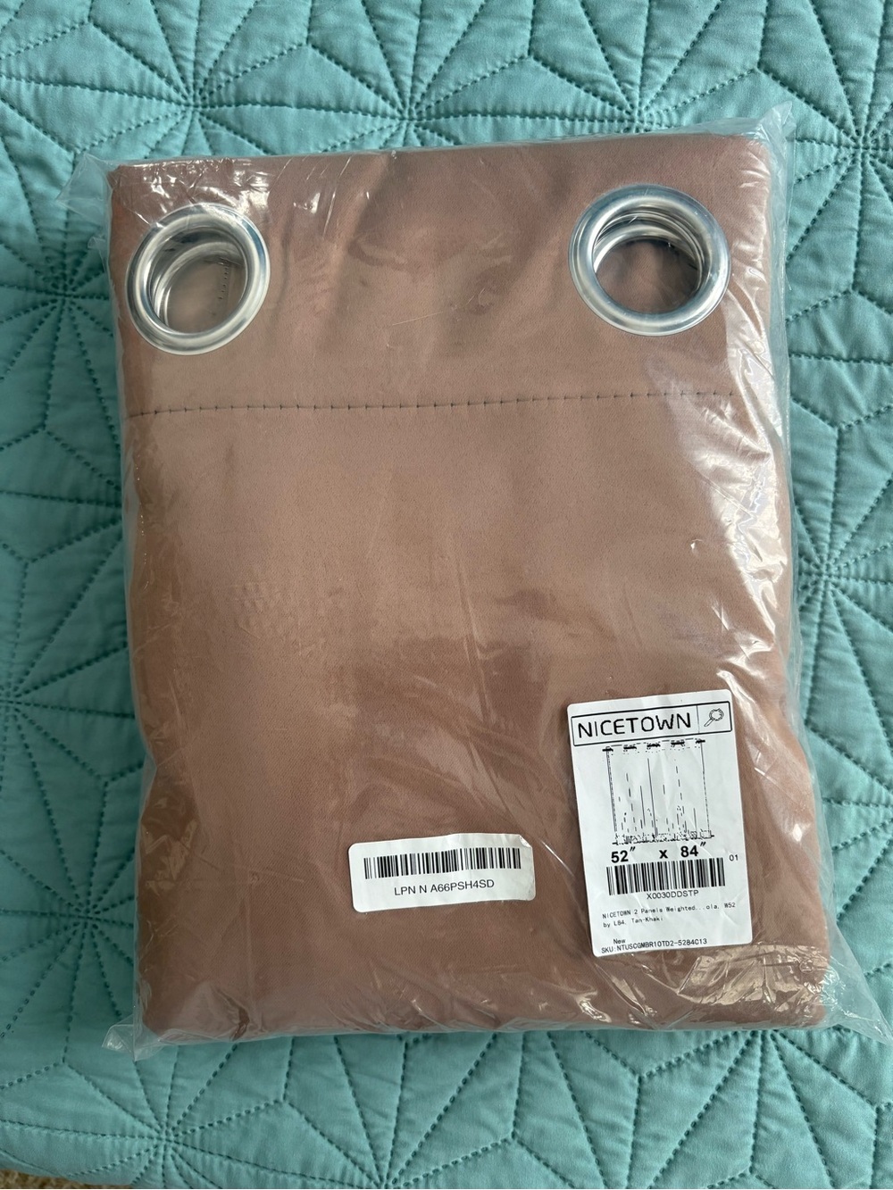 Tan Khaki Weighted Curtains Stainless Steel Grommets Waterproof Blackout 52x84